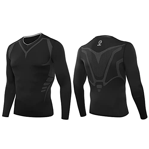 AMZSPORT Camiseta De Manga Larga de Compresión Ropa Deportiva Base Layer para Running Fitness, Negro, XL