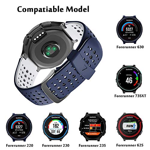 ANBEST Pulsera de Silicona Compatible con Garmin Forerunner 235/735XT/220/230/620/630 Correa Deportiva Adecuada para Garmin Approach S20/S5/S6, Azul oscuro/Blanco