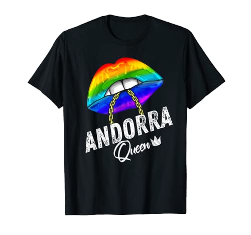 Andorra Reina LGBTQ Gay Orgullo Bandera Labios Rainbow Hombres Camiseta