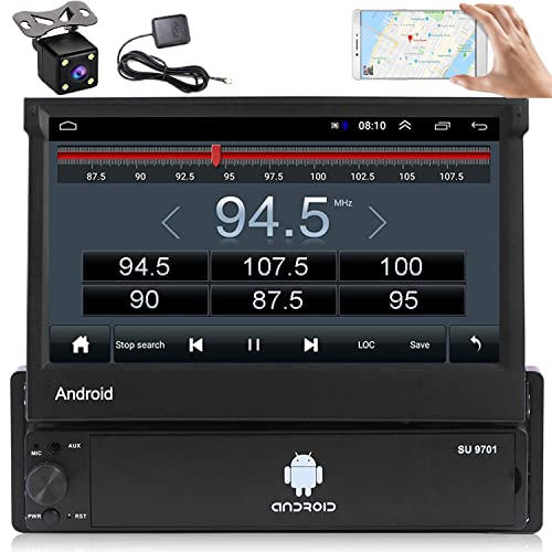 Android 1 DIN Radio de Coche GPS CAMECHO 7 Pulgadas hacia afuera Pantalla tactil capacitiva Bluetooth FM Radio WiFi Navegación Enlace Espejo para teléfono Android iOS + Cámara de visión Trasera