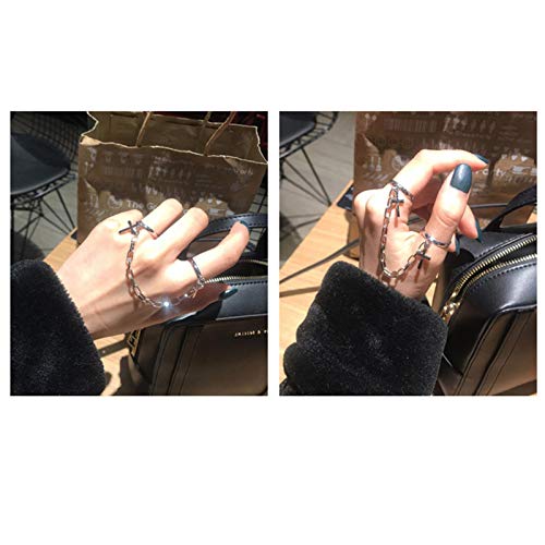 Anillo Ajustable Apertura Hembra Mujer niña Silver Color Plateado Retro Punk Hip-Hop Cross-Hop Cross Ring Hand Finger Chain Adjustable Rings Jewelry Gift for Men Women Unisex Ring