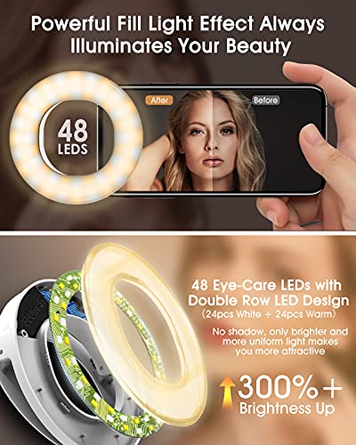 Anillo de Luz LED Fotografia Selfie, Aro de Luz Maquillaje con 4 Modos de Colores, Mini Ring Light de Relleno Recargable, Sujetable para Vídeo Llamada Youtube, TIK Tok Live, Blanco