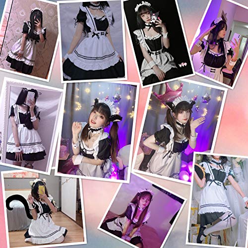 Anime francés criada delantal Lolita Fancy Dress Cosplay traje peludo gato oído guantes calcetines conjunto, Rosa/Rebel Fun., XXX-Large