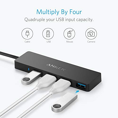 Anker 4 Puertos HUB USB 3.0 Ultra Slim Data Hub para Macbook, Mac Pro/Mini, iMac, Surface Pro, XPS, PC portátil, Unidades Flash USB, HDD móvil y más.