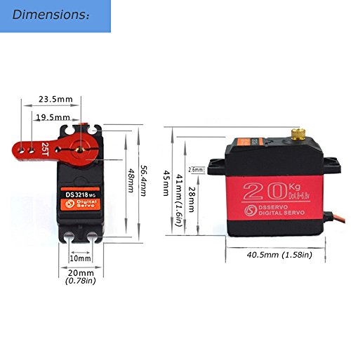 ANNIMOS Servo Digital Alto par 20KG Completo Metal Engranaje Impermeable para RC Modelo DIY, ángulo de controlar 180 °
