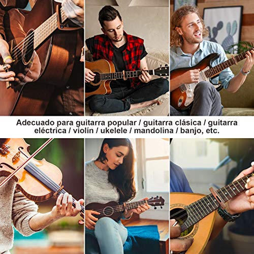 Anpro Cejilla de Guitarra 6 púas de Guitarra para Guitarra acústica y eléctrica, Ukelele, mandolina y Banjo, Grano de Madera