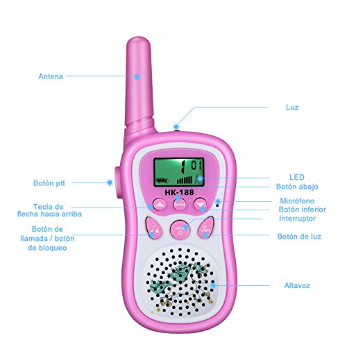 Anpro Walkie Talkie Niños,Walkie Talkie,8 Canales de Transmisión con Pantalla LCD y Linterna, Regalos Niños para Actividades Externas, Camping,Navidad,Fiesta,Cumpleaños