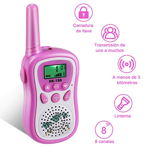 Anpro Walkie Talkie Niños,Walkie Talkie,8 Canales de Transmisión con Pantalla LCD y Linterna, Regalos Niños para Actividades Externas, Camping,Navidad,Fiesta,Cumpleaños