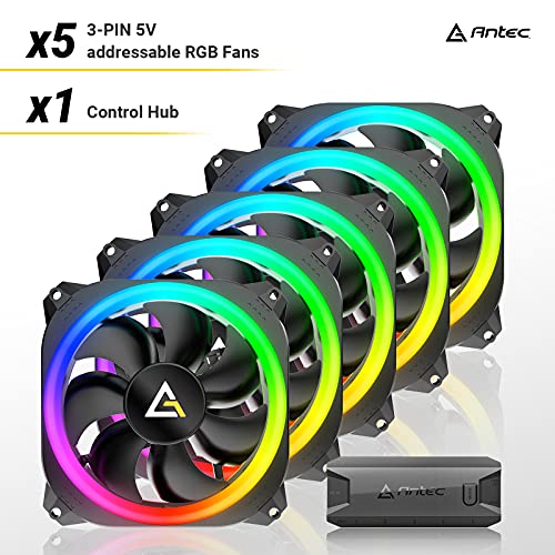 Antec Prizm 120 ARGB 5+C Ventilador de caja de 120 mm con controlador de ventilador, paquete 5 en 1