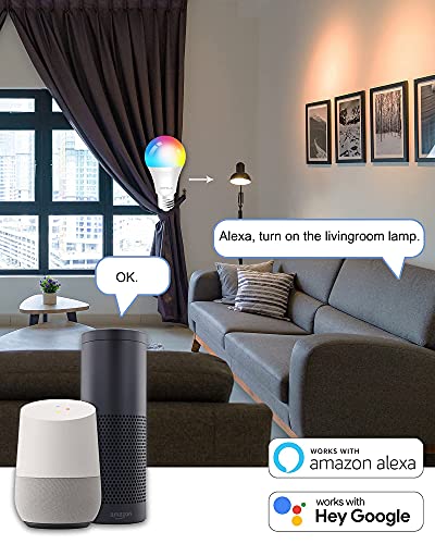 ANTELA Bombilla Inteligente LED E27 Wifi 9W Compatible Con Google Home/Alexa, Bombilla RGB( 2700K-6500K)Luces Colores Regulable, Control Remoto,Control De Voz, Ahorro Energético, Paquete 2