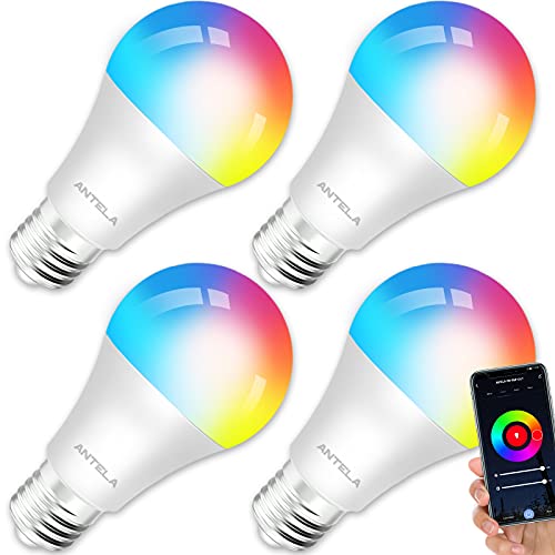 ANTELA Bombilla LED Inteligente WiFi E27 Sin Necesidad de Hub Compatible Alexa, Echo y Google Home, Bombilla LED 10W 1000lm Equivalente ‎80 Watios, Bombilla RGB Blanco Cálido/ Frío, 4 Pack