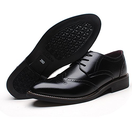 ANUFER Hombres Inteligente Punta Puntiaguda Zapatos de Vestir con Cordones Formal Negocios Boda Brogues Negro P110 EU44