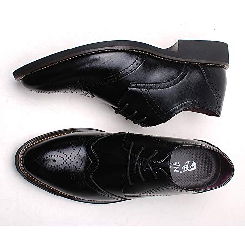 ANUFER Hombres Inteligente Punta Puntiaguda Zapatos de Vestir con Cordones Formal Negocios Boda Brogues Negro P110 EU44