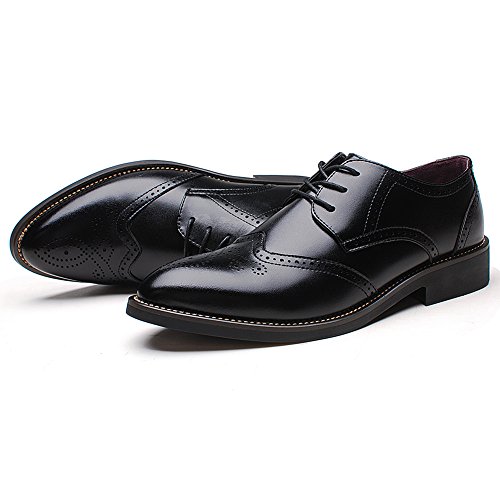 ANUFER Hombres Inteligente Punta Puntiaguda Zapatos de Vestir con Cordones Formal Negocios Boda Brogues Negro P110 EU44