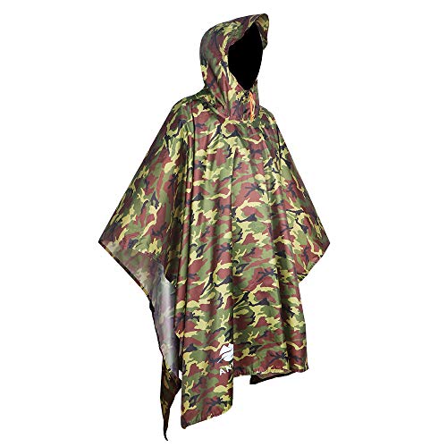 Anyoo Poncho de Lluvia Reusable de Ripstop transpirante Ligero a Prueba de Agua Multiuso Impermeable con Capucha de Lona de Tienda de Campaña Ideal para el Aire Libre Campamento Excursionismo y Pesca