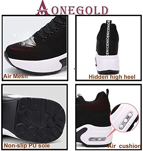 AONEGOLD Zapatillas de Deporte Transpirables Mujer Zapatillas de Cuña para Alta Talón Plataforma 8.5 cm Wedge Sneakers 2786 Blanco 36 EU