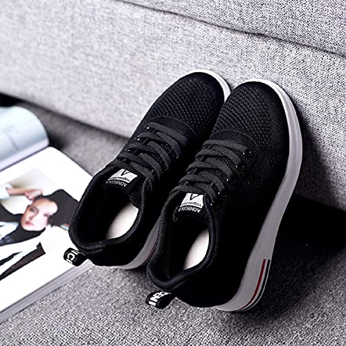 AONEGOLD® Zapatillas de Deporte Transpirables Zapatillas de Cuña para Mujer Alta Talón Plataforma 8cm Sneakers(Negro,36 EU)