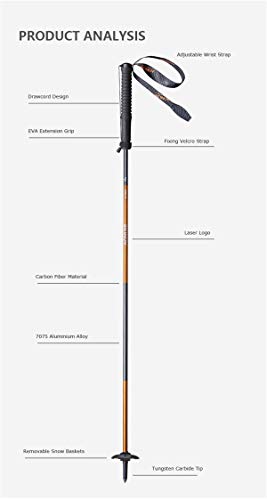 AONIJIE Bastón de Senderismo Plegables Bastones Trekking de Fibra de Carbono Empuñadura de EVA Espuma para Alpinismo Trail Viaje Mochilero Caminar (120CM - 2 PCS)