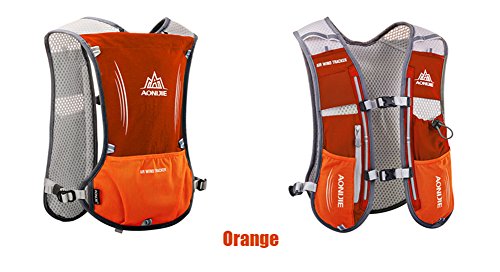 AONIJIE Mochila de hidratación ligera para actividades al aire libre, senderismo, ciclismo, con soporte para botella para bolsa de agua de 1,5 litros, naranja