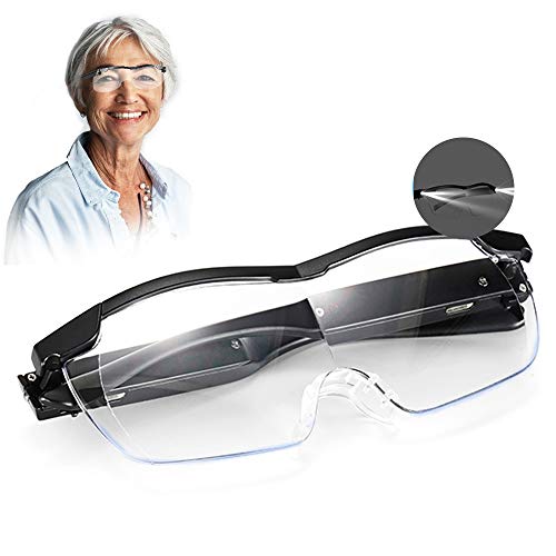 Aooeou Gafas de Lectura con Luz Led,250% Gafas Aumento Gafas Lupa para Leer Manos Libres Lupas de Gran Aumento Filtro de luz azul Anteojos Anti Fatiga, Recargable Lupa para coser, Reparación,Lectura