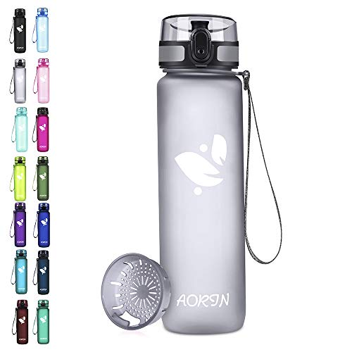 AORIN Botella Agua Deporte -350ml/500ml/750ml/1000ml - Botella Agua Niños Sin BPA，Impermeable y Reutilizable，Apertura con un Solo botón，Aplicar a Sport, Gimnasio, Trekking，Bicicleta