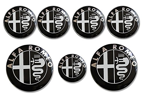 AOWIFT - 7 emblemas de Alfa Romeo 74 mm Capucha/Trasero + 60 mm de Rueda + 40 mm de Volante