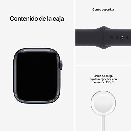 Apple Watch Series 7 (GPS + Cellular) - Caja de Aluminio en Color Medianoche de 45 mm - Correa Deportiva en Color Medianoche - Talla única
