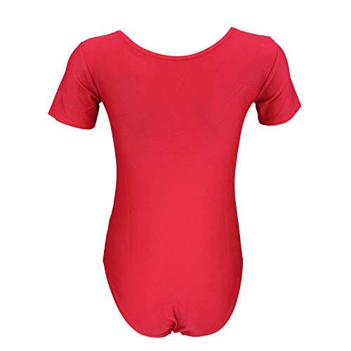 Aquarti Maillot de Gimnasia con Manga Corta para Niñas, Rojo, 158