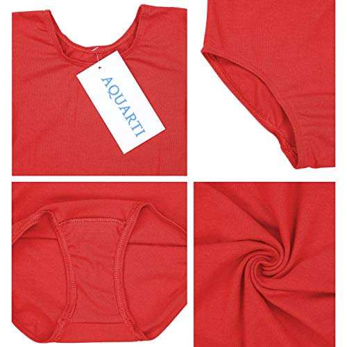 Aquarti Maillot de Gimnasia con Manga Corta para Niñas, Rojo, 158