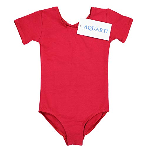 Aquarti Maillot de Gimnasia con Manga Corta para Niñas, Rojo, 158