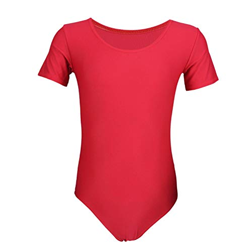 Aquarti Maillot de Gimnasia con Manga Corta para Niñas, Rojo, 158