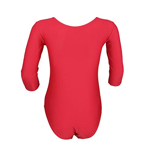 Aquarti Maillot de Gimnasia con Mangas 3/4 para Niñas, Rojo, 116