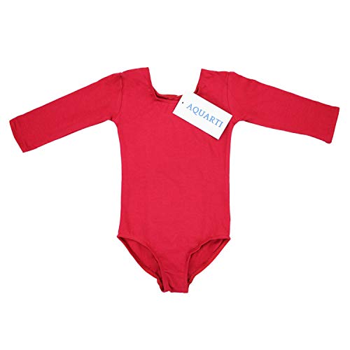 Aquarti Maillot de Gimnasia con Mangas 3/4 para Niñas, Rojo, 116