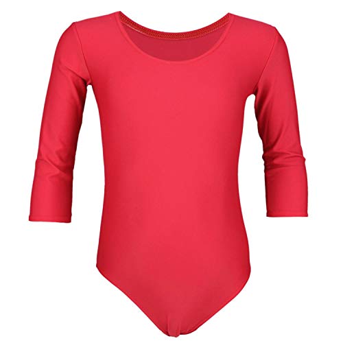 Aquarti Maillot de Gimnasia con Mangas 3/4 para Niñas, Rojo, 116