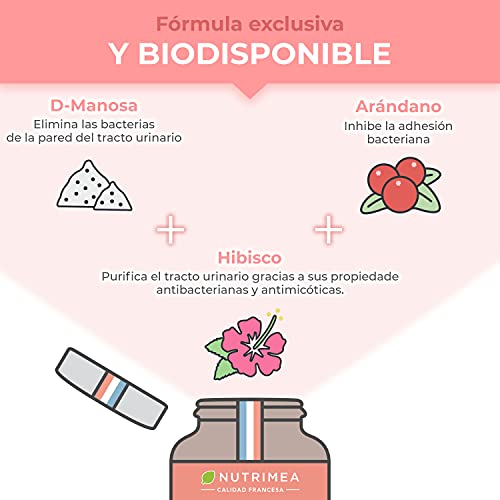 Arándanos Rojos Cápsulas con Hibisco y D-Manosa | 100% Natural Prevenir Infecciones Urinarias Cistitis Recurrentes | Vegano, Sin Gluten Sin Lactosa Sin OGM | Hombres y Mujeres Fabricado Francia