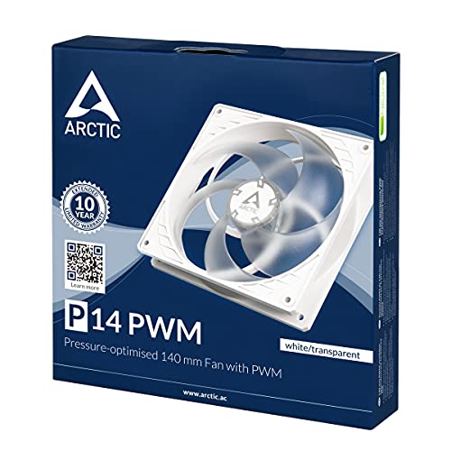 ARCTIC P14 PWM - 140 mm Ventilador de Caja para CPU con PWM, Motor Muy Silencioso, Computadora, 200-1700 RPM - Blanco/Transparente