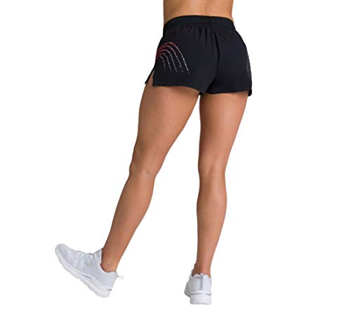 ARENA Damen Sport Hose Shorts A-One Pantalón Corto, Mujer, Negro y Rojo Fluorescente, Medium