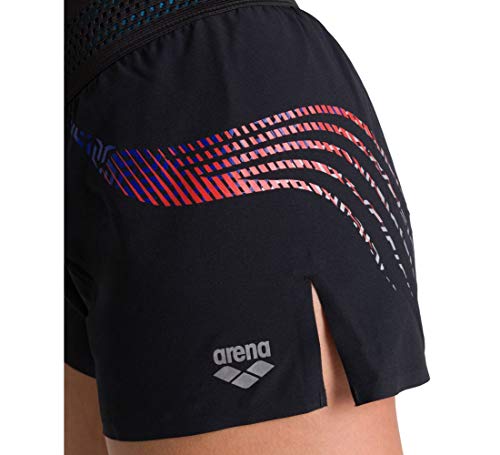 ARENA Damen Sport Hose Shorts A-One Pantalón Corto, Mujer, Negro y Rojo Fluorescente, Medium