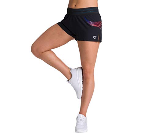 ARENA Damen Sport Hose Shorts A-One Pantalón Corto, Mujer, Negro y Rojo Fluorescente, Medium