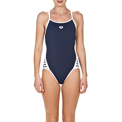 Arena W Team Stripe Super Fly Back One Piece Bañador Deportivo, Mujer, Azul (Navy/White), 34