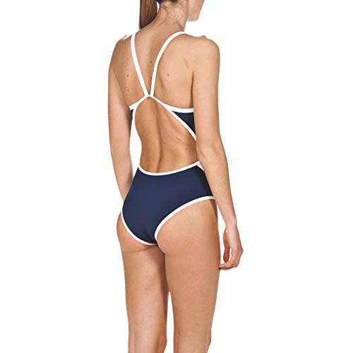 Arena W Team Stripe Super Fly Back One Piece Bañador Deportivo, Mujer, Azul (Navy/White), 34