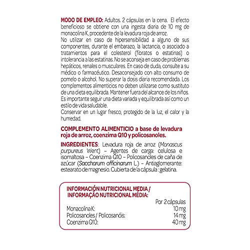 Arkopharma Arkosterol Levadura Roja De Arroz + Q10 60 Cápsulas, Monacolina K 10mg, Coenzima Q10, Solución Natural para Controlar el Colesterol, 100% Natural, Sin Citrinina