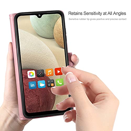 AROYI Funda Compatible con Samsung Galaxy A12/M12, Relieve Dibujo Carcasa Cuero Suave de la PU con Ranuras para Tarjetas Flip Funda Tipo Libro Soporte Plegable Magnético Carcasa Oro Rosa