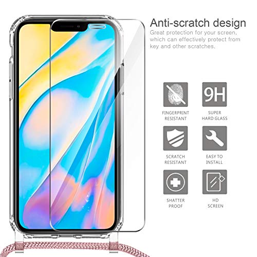 AROYI Funda con Cuerda Compatible con iPhone 12 Mini 5.4 Pulgada y 2 Pack Cristal Templado,Oro Rosa