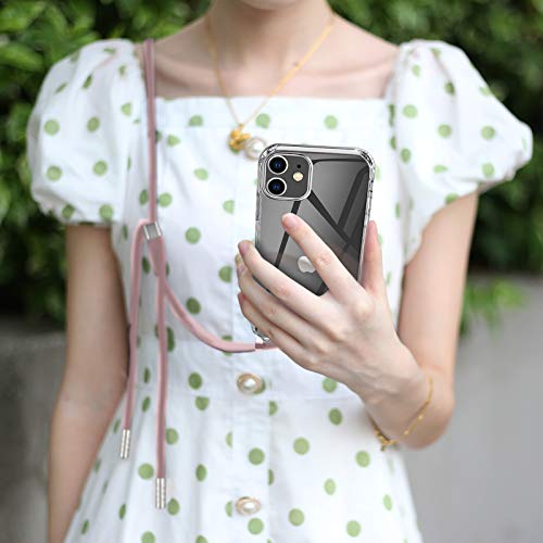 AROYI Funda con Cuerda Compatible con iPhone 12 Mini 5.4 Pulgada y 2 Pack Cristal Templado,Oro Rosa