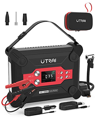 Arrancador de Coches, UTRAI Jstar 6 con Función de Inflado 120 PSI 1800A 24000 mAh (Motor diésel de 7L a Gas y 6L) Batería de 12 V con Bomba de Aire, Pantalla LCD para automóviles