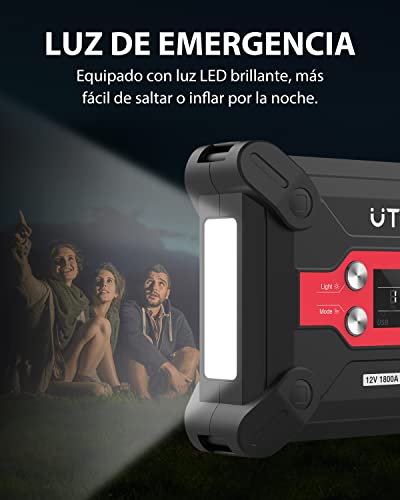 Arrancador de Coches, UTRAI Jstar 6 con Función de Inflado 120 PSI 1800A 24000 mAh (Motor diésel de 7L a Gas y 6L) Batería de 12 V con Bomba de Aire, Pantalla LCD para automóviles