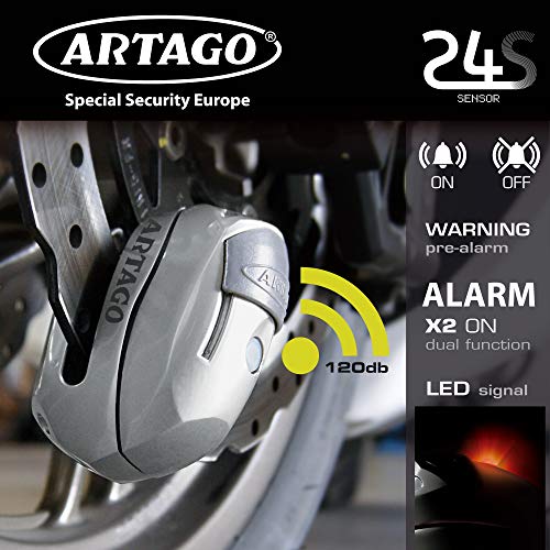 Artago 24S.6M Candado antirrobo Moto Disco Alarma 120 db Warning Inteligente, ø 6 mm, metálico