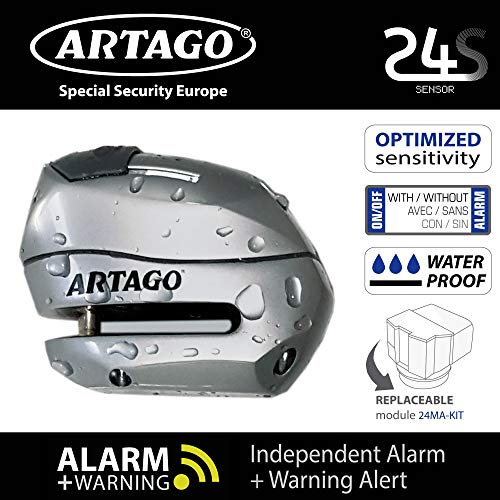 Artago 24S.6M Candado antirrobo Moto Disco Alarma 120 db Warning Inteligente, ø 6 mm, metálico