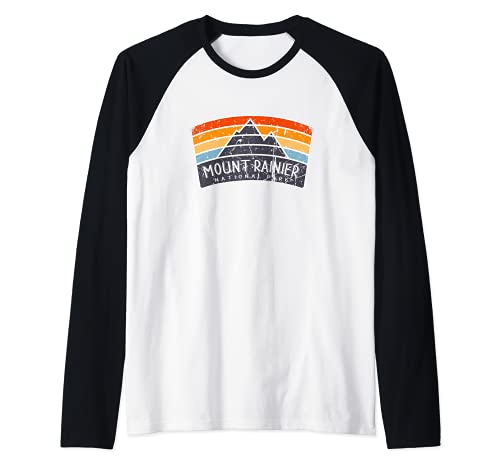 Arte del Parque Nacional del Monte Rainier Vintage Grafico Washington Camiseta Manga Raglan